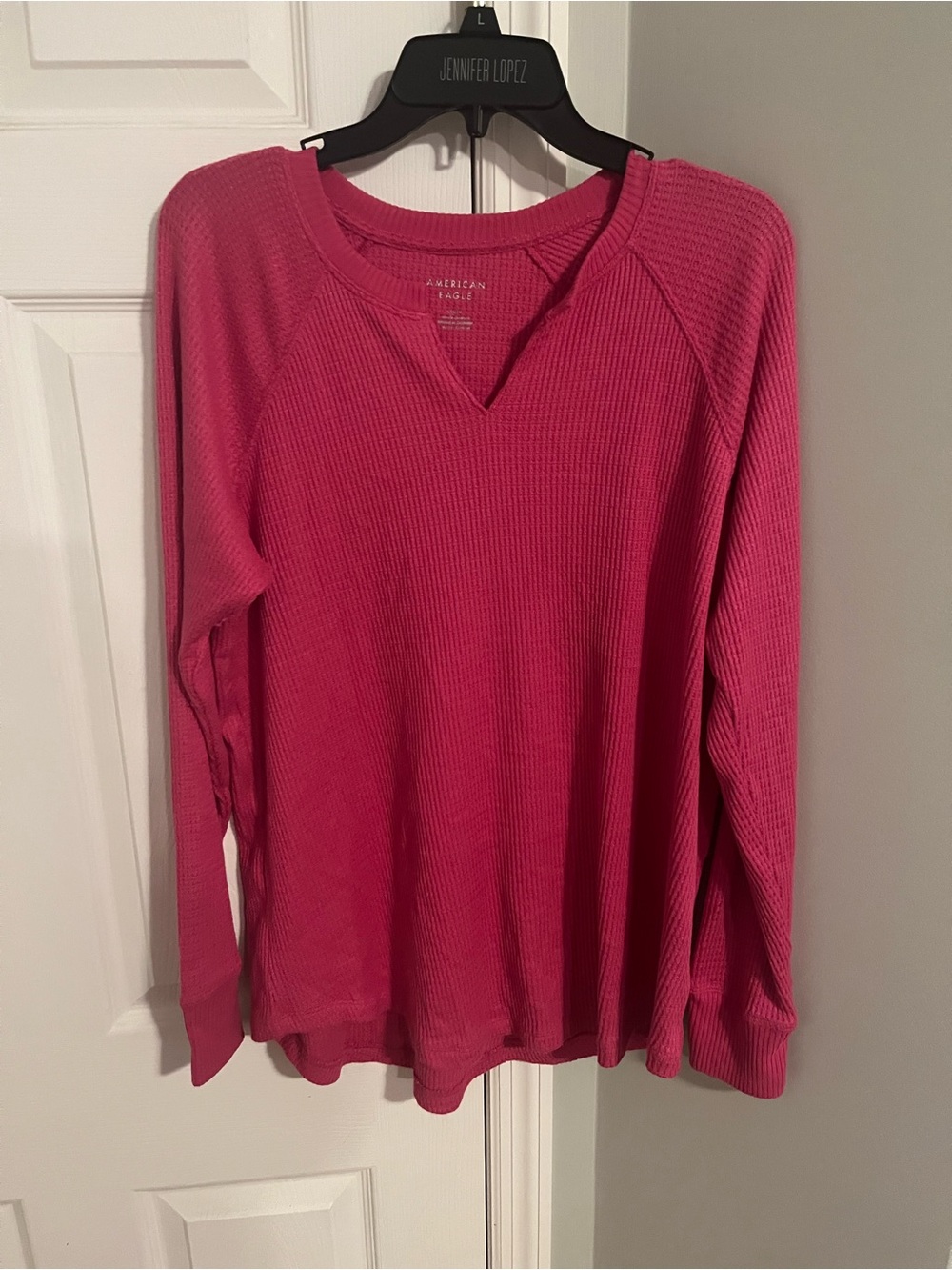 American Eagle Outfitters Hot Pink Waffle Knit Long-Sleeve Top